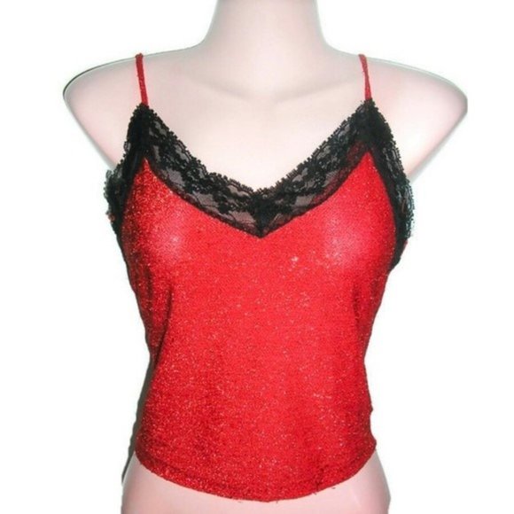 1990s vintage sexy red lace camisole shirt crop top size extra small xs - Picture 5 of 8
